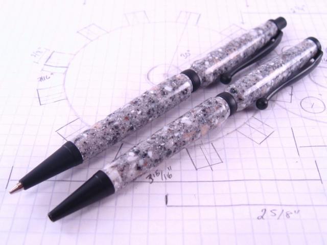 Black Enamel Slim Pen and Pencil in Corian