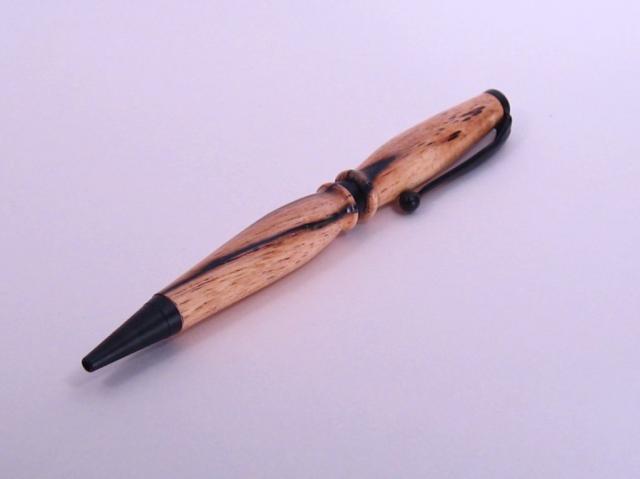 Black Enamel Ball Point Pen with Spalted Pecan