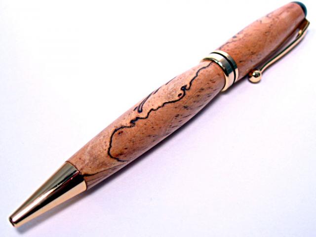 Spalted Pecan European Ballpoint Twist Pen with Gold Plated Fittings