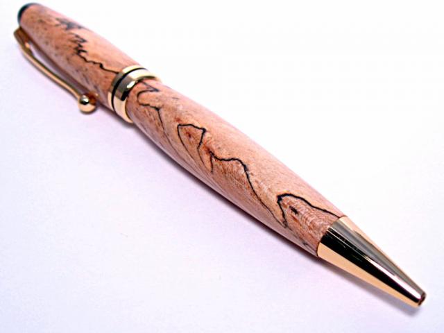 Spalted Pecan European Ballpoint Twist Pen with Gold Plated Fittings