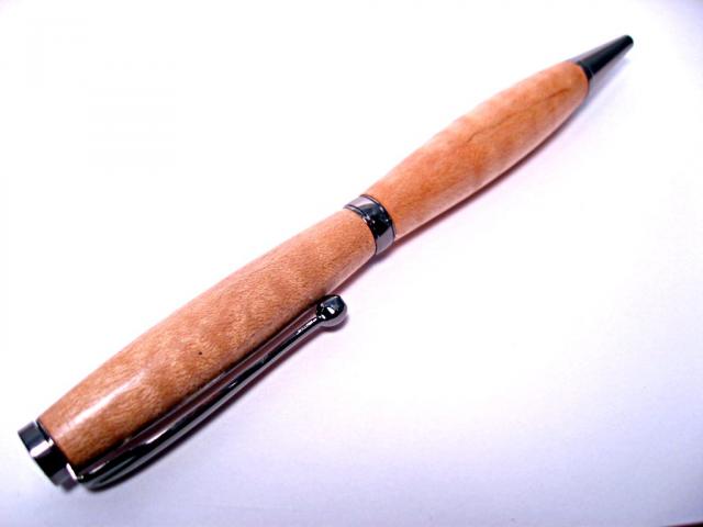 Curly Maple Slimline Gunmetal Plated Ballpoint Twist Pen