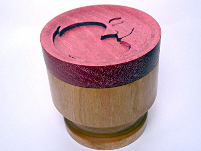 Japanese Cherry and Purpleheart Lidded Box with Scroll Saw relief